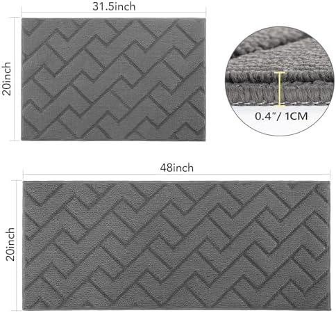 hicorfe Kitchen Rugs and Mats Sets,2 Pieces Super Absorbent Polypropylene Non-Slip Rug,Soft Comfort Floor Mat,Machine Wash for Kitchen,Hallway,Office,Sink,Laundry(20