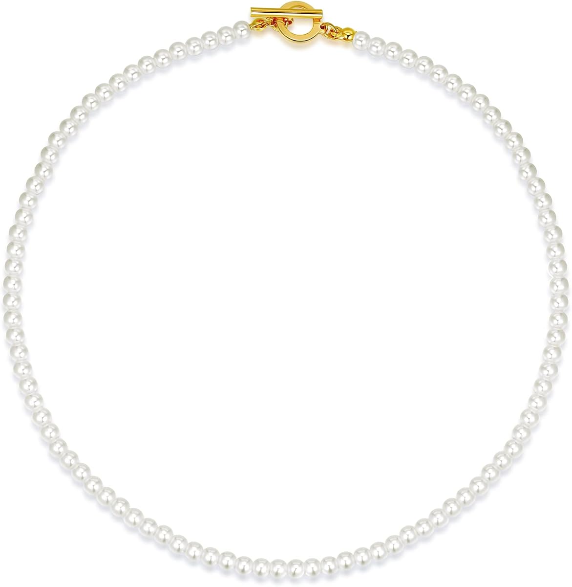 Luxval Gargantilla de perlas para mujer, joyería de perlas blancas crema, chapado en oro de 14 quilates, hecho a mano, delicado collar con cierre de palanca para mujer, regalos de joyería