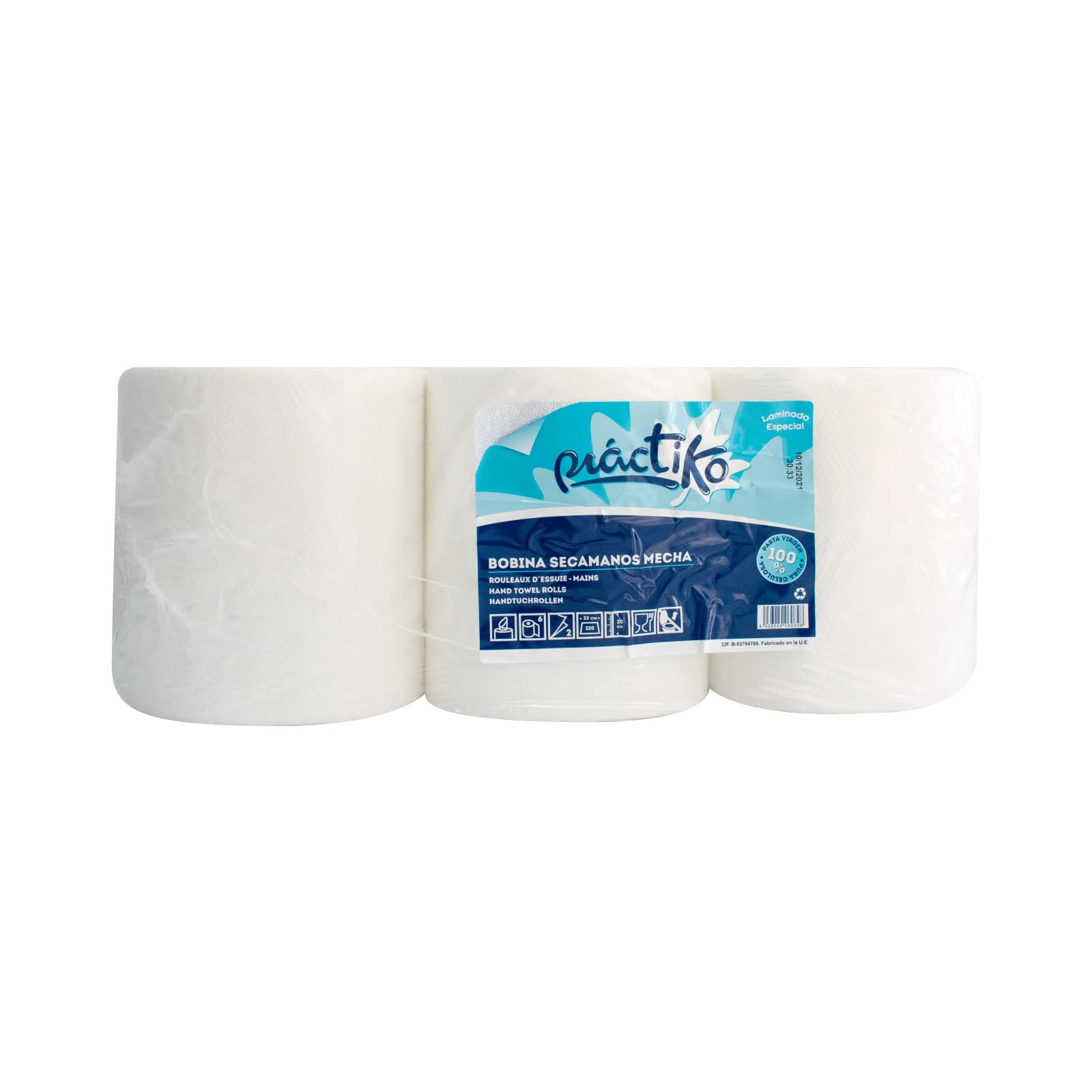Práctiko Bobinas de Papel Industrial Blanco 3,6 kg Pasta Virgen 100% Acabado Laminado