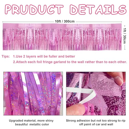 Image of 4 Pcak 39 Feet Glitter Pink Parade Float Decorations for Trailer Car, Glitter Foil Fringe Metallic Tinsel Streamers Banner Garland for Graduation Weeding Homecoming Birthday Party (Glitter-Pink)
