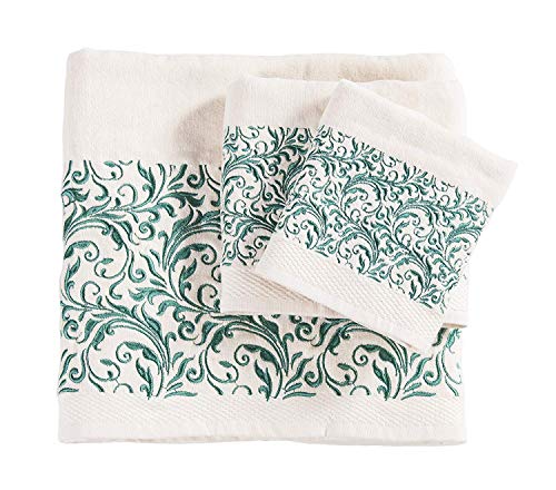Image of Paseo Road Wyatt 9 Piece Turquoise Brown Floral Swirl Pattern Bathroom Set with Shower Curtain, Towel Set, Countertop Accessory Set, Bath Floor Rug, Southwestern Rustic Lodge Style