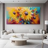 Cuadro sobre Lienzo Pintura al óleo de flores Girasoles Parte Moderno Cuadro Lienzo no Tejido para 100l x50an cm Art de la Lona Arte de Pared Listo para Colgar con Sala Comedor Amarillo colorido