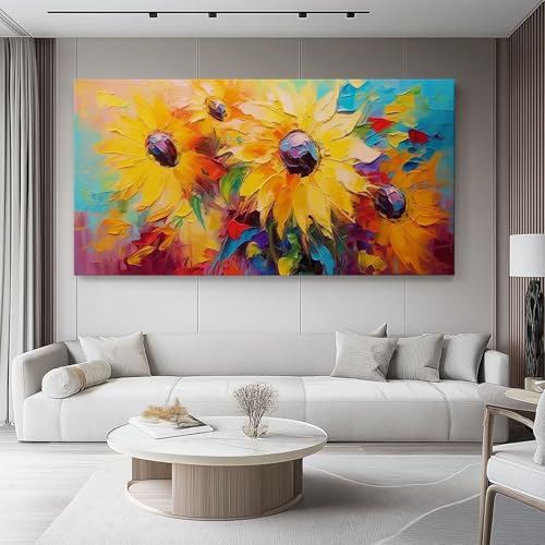 Cuadro sobre Lienzo Pintura al óleo de flores Girasoles Parte Moderno Cuadro Lienzo no Tejido para 100l x50an cm Art de la Lona Arte de Pared Listo para Colgar con Sala Comedor Amarillo colorido