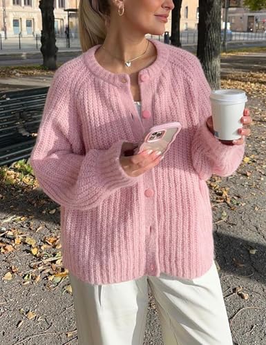 Image of Sumleno Womens Open Front Button Down Sweater Long Sleeve Y2k Chunky Knit Cardigan Trendy Fall Outfits Casual Knitwear Coats