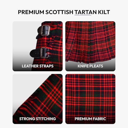 Image of 8 Yard Mens Kilt - Authentic Tartan Kilt for Men Highland Outfit for Weddings & Traditional Scottish Wear
