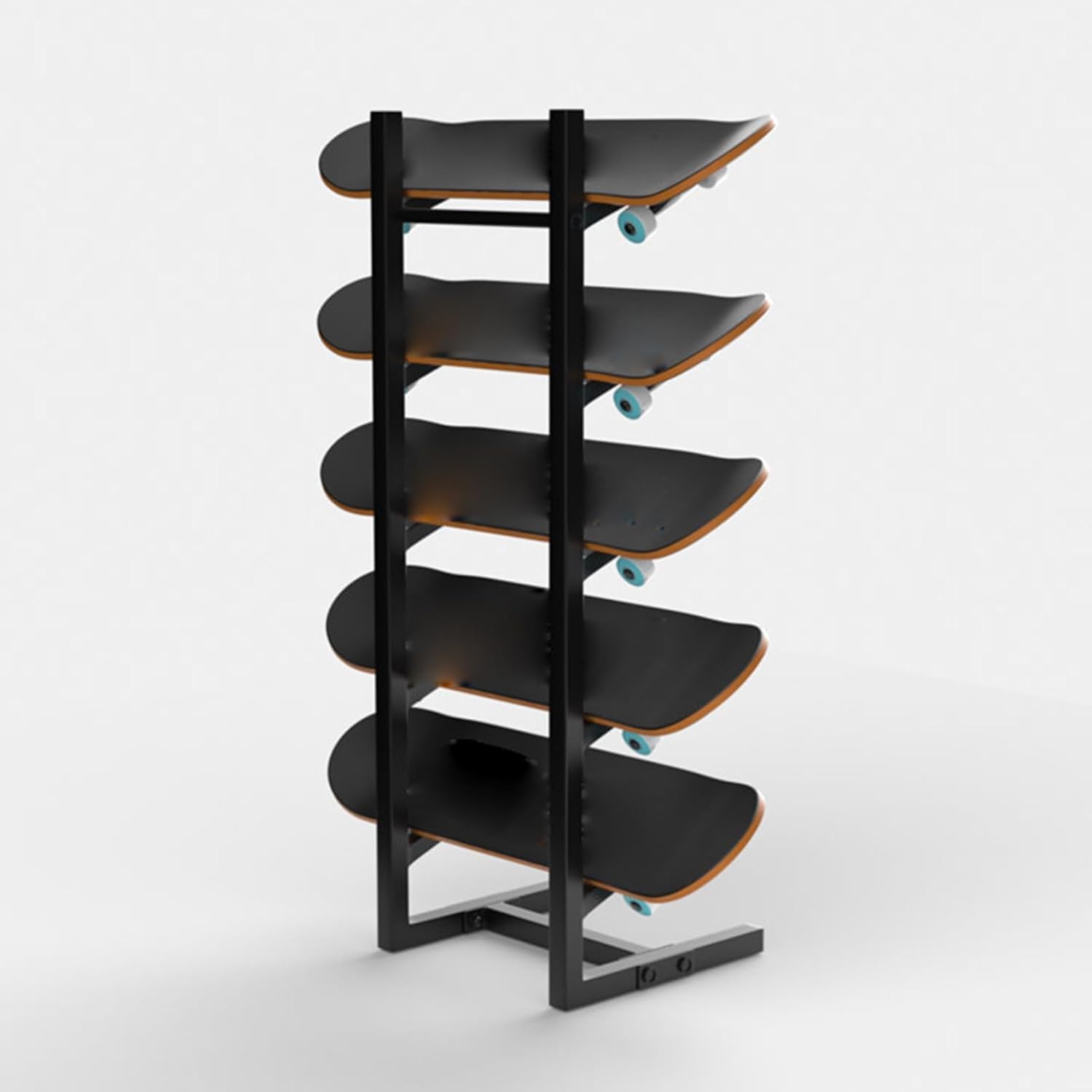 Support de planche à roulettes – Support de sol en métal multicouche pour tous les types de skateboards, longboards, penny boards et skateboards pour enfants – Solution de rangement à 3 couches (noir)