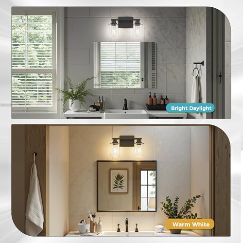 Image of DORESshop 2-Light Black Bathroom Light Fixtures Over Mirror with Clear Glass Shade, Vanity Lights for Bathroom Mirror Hallway Bedroom Living Room, ETL Listed