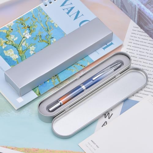 Image of Jinhao 10 Press Fountain Pen with Box, Gradient Dark Blue Retractable Fine Nib with Ink Converter Set (Silver Clip)