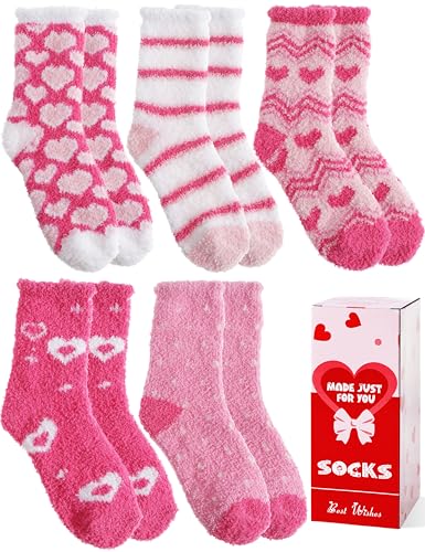 MOGGEI Women Fuzzy Fluffy Socks Thick Warm Winter Soft Cozy Plush Fleece Sleep Socks 5 Pairs