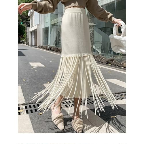 Ribbed Fringe Skirt A Line High Waist Wrap Knit Midi Bodycon Elegant Vintage Casual Streetwear Skirt4