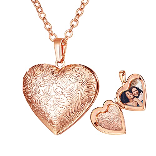 U7 Women Girls Locket Necklace with Rolo Chain 22" Rose Gold Plated Flower Grain Heart Shape Photo /Urn Ashes Holder Pendant Necklaces