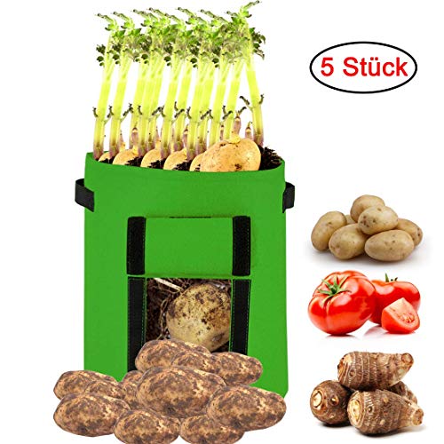 WLXW Sac de Plantation de Pomme de Terre Portable, 3/5 / 18L Plantation de Sac de Plantation de Pomme De Terre Et Conteneur de Plantation de Légumes de Jardinage de Fenêtre,Green,3PCS