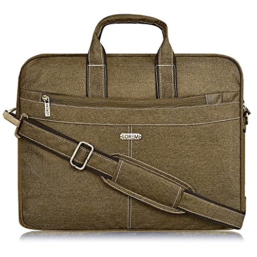 Image of LOREM Unisex Khaki Linen Textured Synthetic Laptop Bag BG40