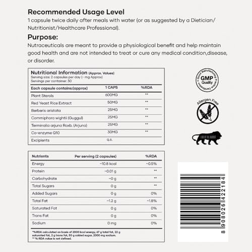 Image of Lipid Control Capsules |Blend of Plant Sterols, Arjuna, Guggul | Helps Manage Cholestrol Levels and Supports Heart Health | Pack of 2-60 Capsules