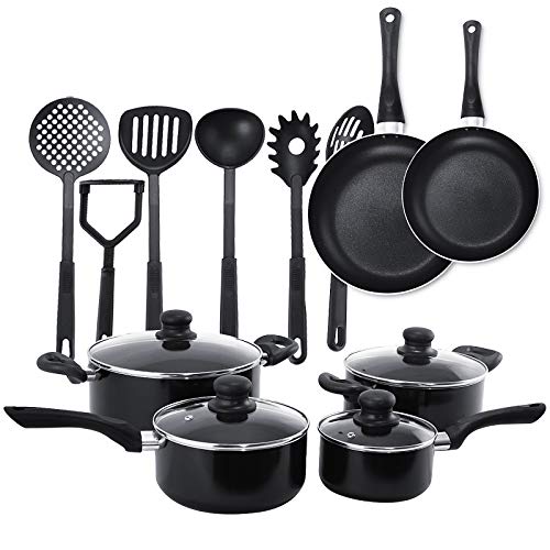 CASART 16 Pieces Cookware Set, Non Stick Pots and Pans Set with Glass