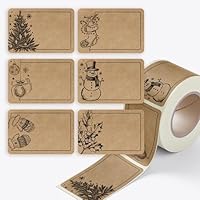 colortouch Aufkleber zum Beschriften Weihnachten - 250 St Beschriftbar Kraftpapier Optik Geschenkaufkleber - 37 * 55 mm Rechteckig Rolle Vintage Weihnachtsdeko für Verpackung, Geschenke, Tannenbaum