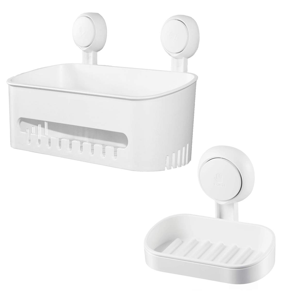 SunHorde Bathroom Shower Caddy & Soap Holder, Deep Basket Shelf with Suction Cup, Large Capacity, Powerful Kitchen Wall Storage Organizer, for Shampoo, Gel, Conditioner & Hand Soap