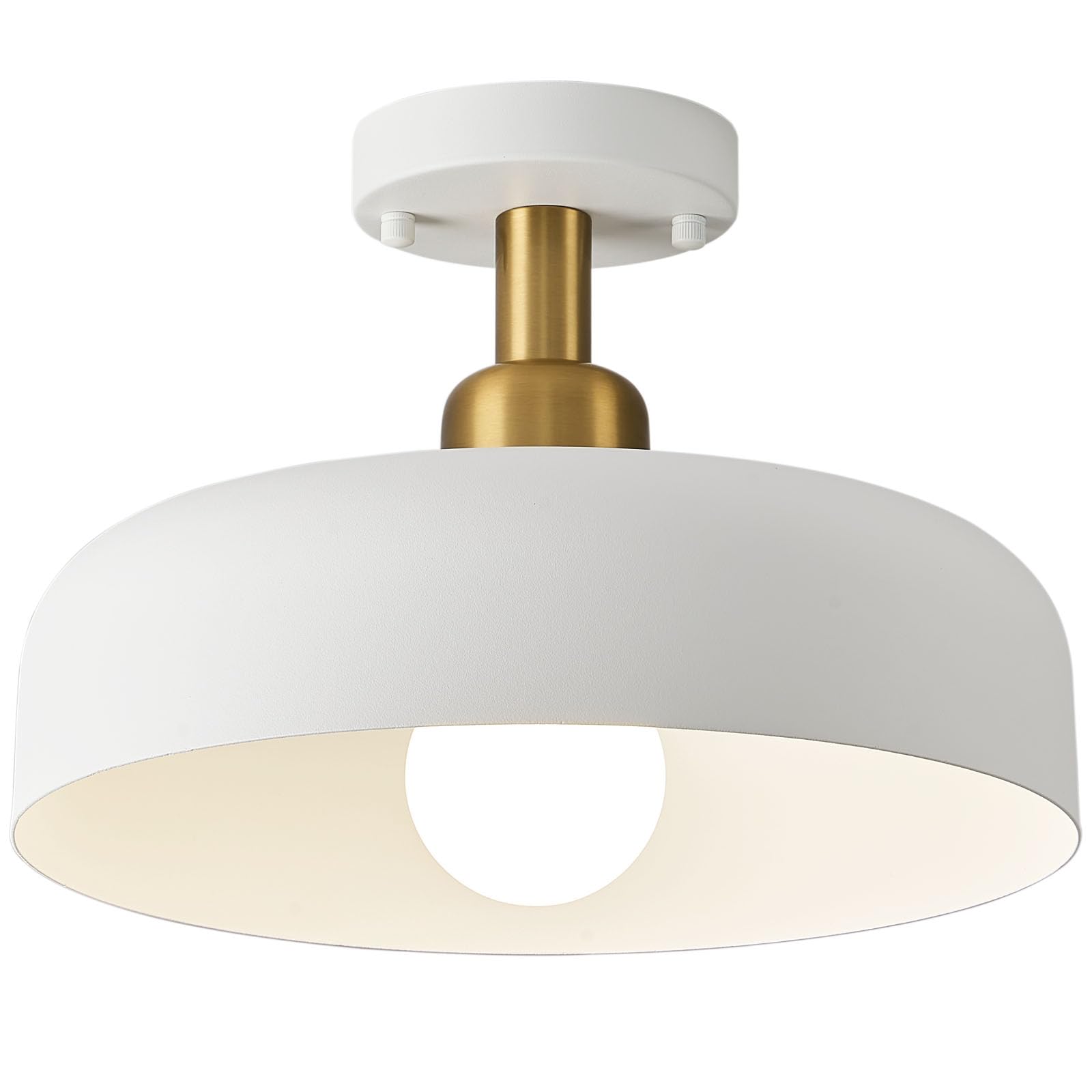 Bwxcie Modern Semi Flush Mount Ceiling Light,Mid Century Hallway Ceiling Light Fixture,E26 Ceramic Lamp Head,White and Gold Light Fxiture Ceiling for