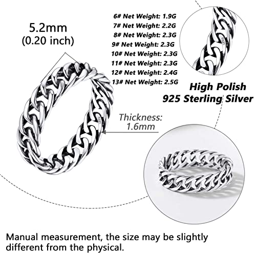 Silvora 925 Sterling Silver Cuban Link Rings, Wheat Chain Rings for Women Men Statement Stackable Jewelry for Men Size 64