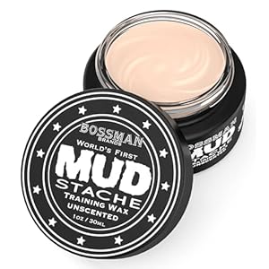 Bossman MUDstache Unscented Mustache Wax for Men (1 oz) – Strong 24-Hour Hold, Non-Tacky & Easy to Apply for Taming & Styling