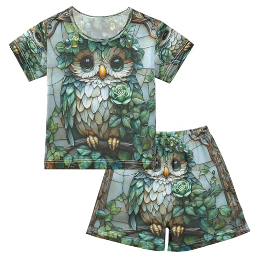 senya Short Sleeve Pajamas Sets Summer Cotton Sleepwear Green Owl