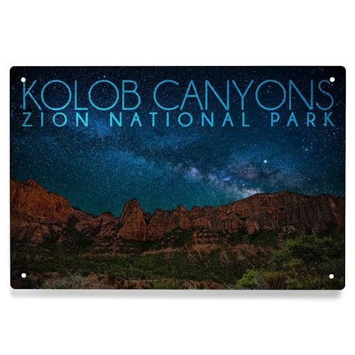Lantern Press 6x9 Inch Metal Sign, Zion National Park, Utah, Kolob Canyons, Canyon at Night, Photography