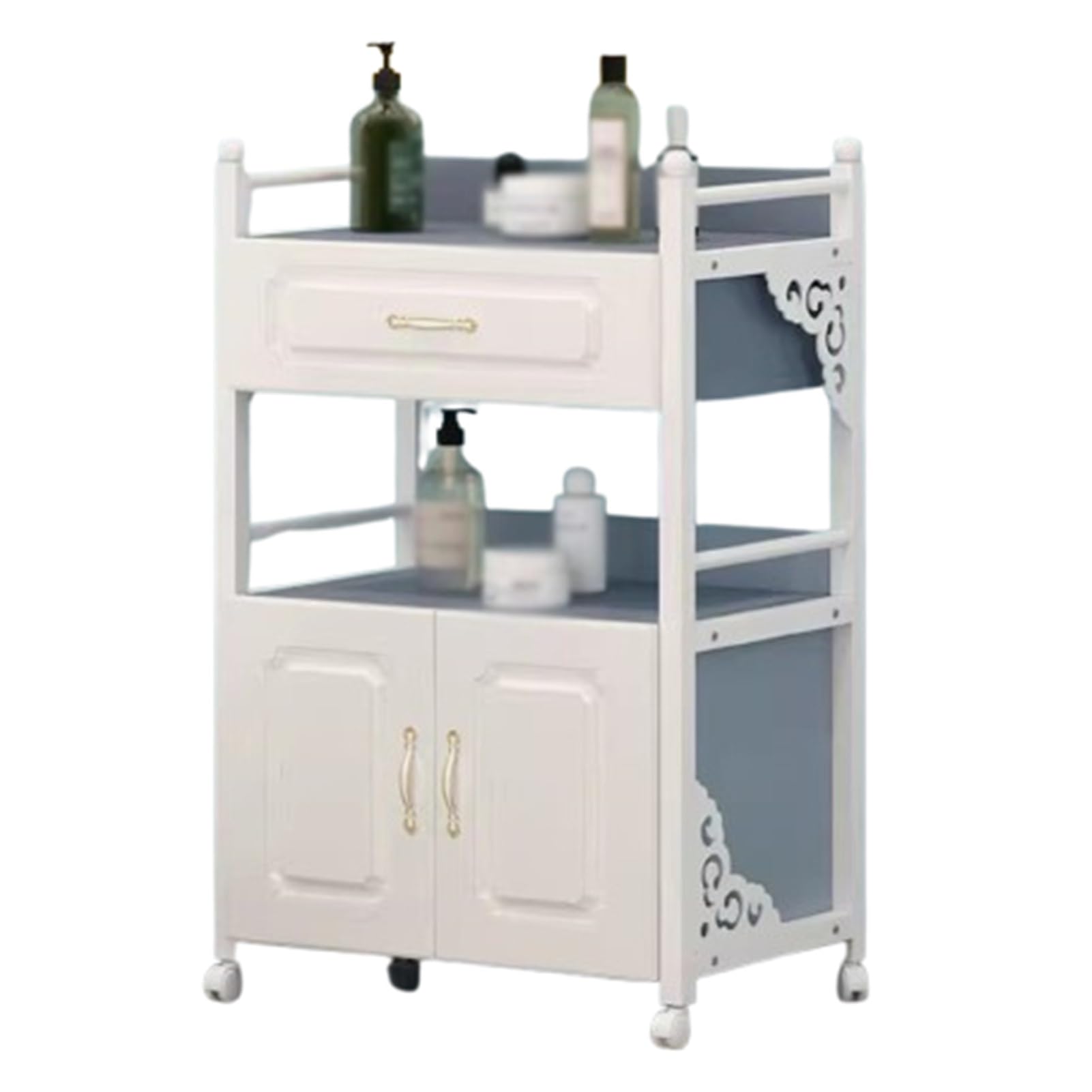 XPLKQXE Carrito De Almacenamiento para Salón De Belleza, Organizador Móvil con Bisagras Silenciosas, Servicio con Ruedas Omnidireccionales De 360 ​​Grados(White+Gray)
