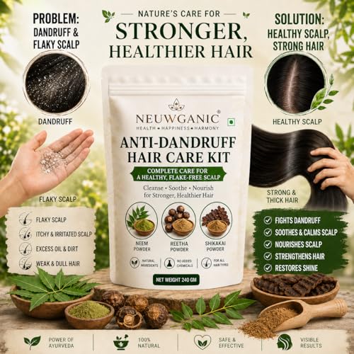 Image of Anti-Dandruff Hair Care Kit | Neem, Reetha & Shikakai Powder Combo | Helps Reduce Dandruff, Cleanses Scalp & Maintains Scalp Hygiene | Natural Hair Care for Men & Women