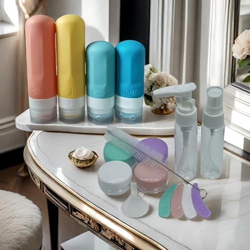 18 Pack Travel Bottles Set - TSA Approved Leak Proof Silicone Squeezable Containers for Toiletries, Conditioner, Shampoo, Lotion & Body Wash Accessories (Purple and dark blue)2