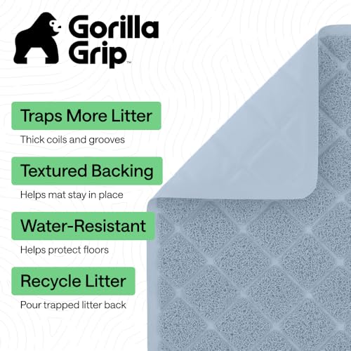 Image of Gorilla Grip Durable Cat Litter Mat (35x23), XL Jumbo, No Phthalate, Water Resistant, Traps Litter from Box and Cats, Scatter Control, Soft on Kitty Paws, Easy Clean Mats (Light Blue)