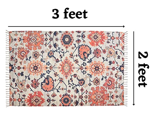 Image of HOMADORN Handmade Sustainable Printed Modern Dhurrie /Rugs /Carpet upcycled from Scrap Fabric for Living Room /Bedside Runner for Enhanced Decor (2x3 feet)