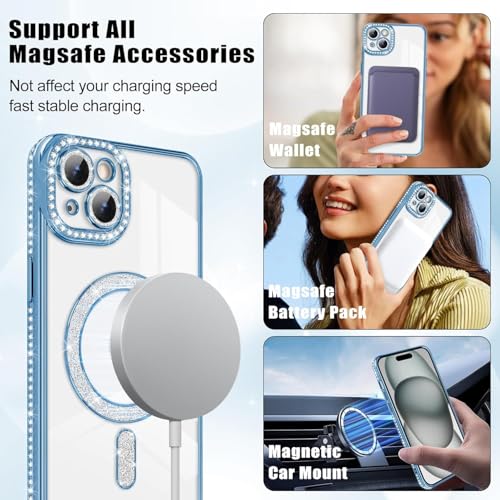 Image of Cute Compatible with iPhone 13 Diamond Glitter Case,Luxury Bling Rhinestone Soft Clear TPU Bumper Case,Compatible with MagSfe and Camera Lens Protection Cover for Women Girls (Blue)