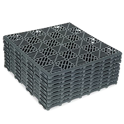 FiNeWaY 9pc Garden Plastic Tiles – Interlocking Non-Slip Walkway Floor Path Patio – Weatherproof...