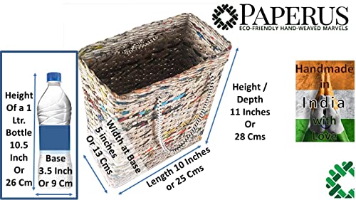 Image of Paperus, Small, Natural Carry Bag, Shopping Bag, Handbag, Tiffin Basket, Lunch Bag for Office, Rectangular, Eco-Friendly, Handmade of Paper Ropes, in Inch 11 H, 10 L, 5 Wide Base