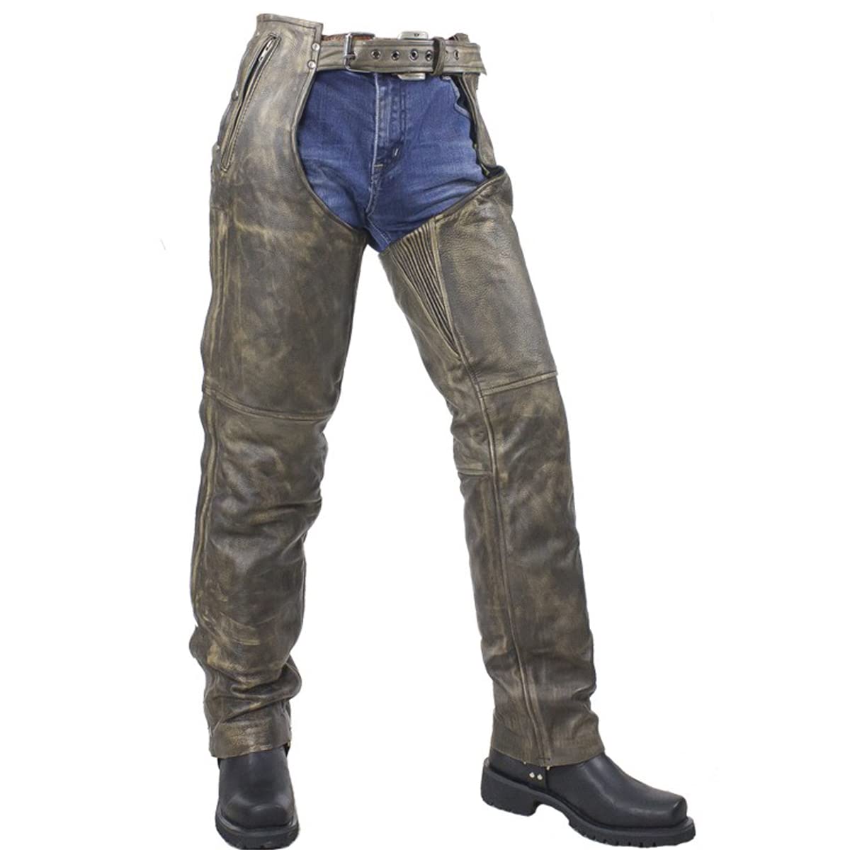 Motorradchaps für Herren, Leder, Used-Look, Braun / Butterweich, mit Reißverschluss