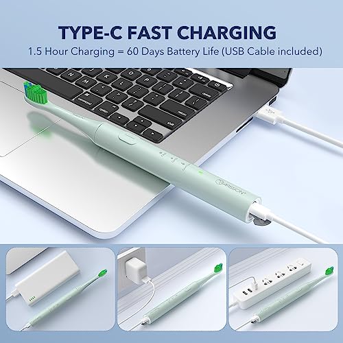 Image of ARISSON Sonic Electric Toothbrush for Adults and Kids, 40,000 VPM Power Toothbrush, 1.5H Fast Charge Ultrasonic Electric Toothbrushes with 2 Minutes Smart Timer, 1.6 Oz Travel Toothbrush, Powder Blue