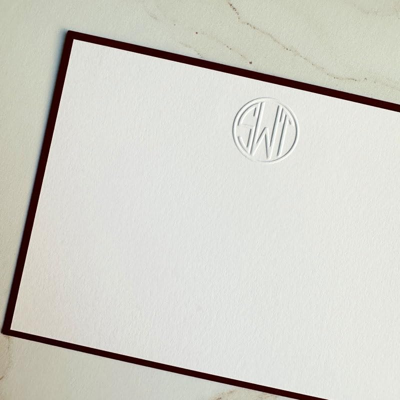 Personalized Del Mar Monogrammed Embossed Flat Cards with Envelopes | Horizontal 4.5" x 6.25" | Triple-Thick 140 lb Cardstock | Embossed Personalization | Set of 25 | Made in USA