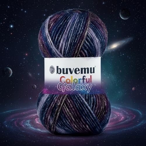 Image of Colorful Self-Striping Multicolor Fuzzy with Subtle Sheen Yarn, 56% Polyester 44% Acrylic, Each 3.53Oz(100gr) / 252yds(230m) (No.2) (Galaxy)