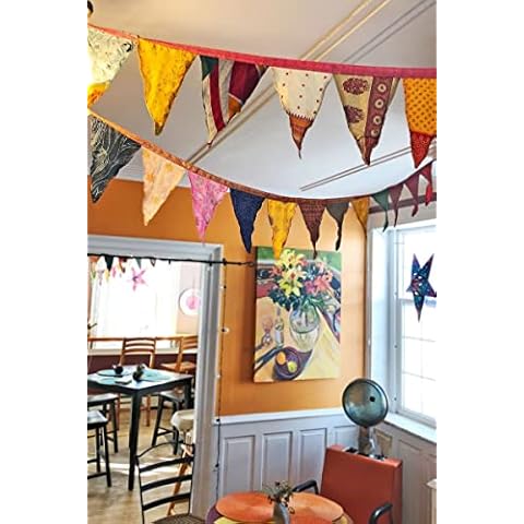 Klavate Silk Handmade Bunting Garden Decoration, Recycled Prayer Flags Door Valance Wall Hanging Cover