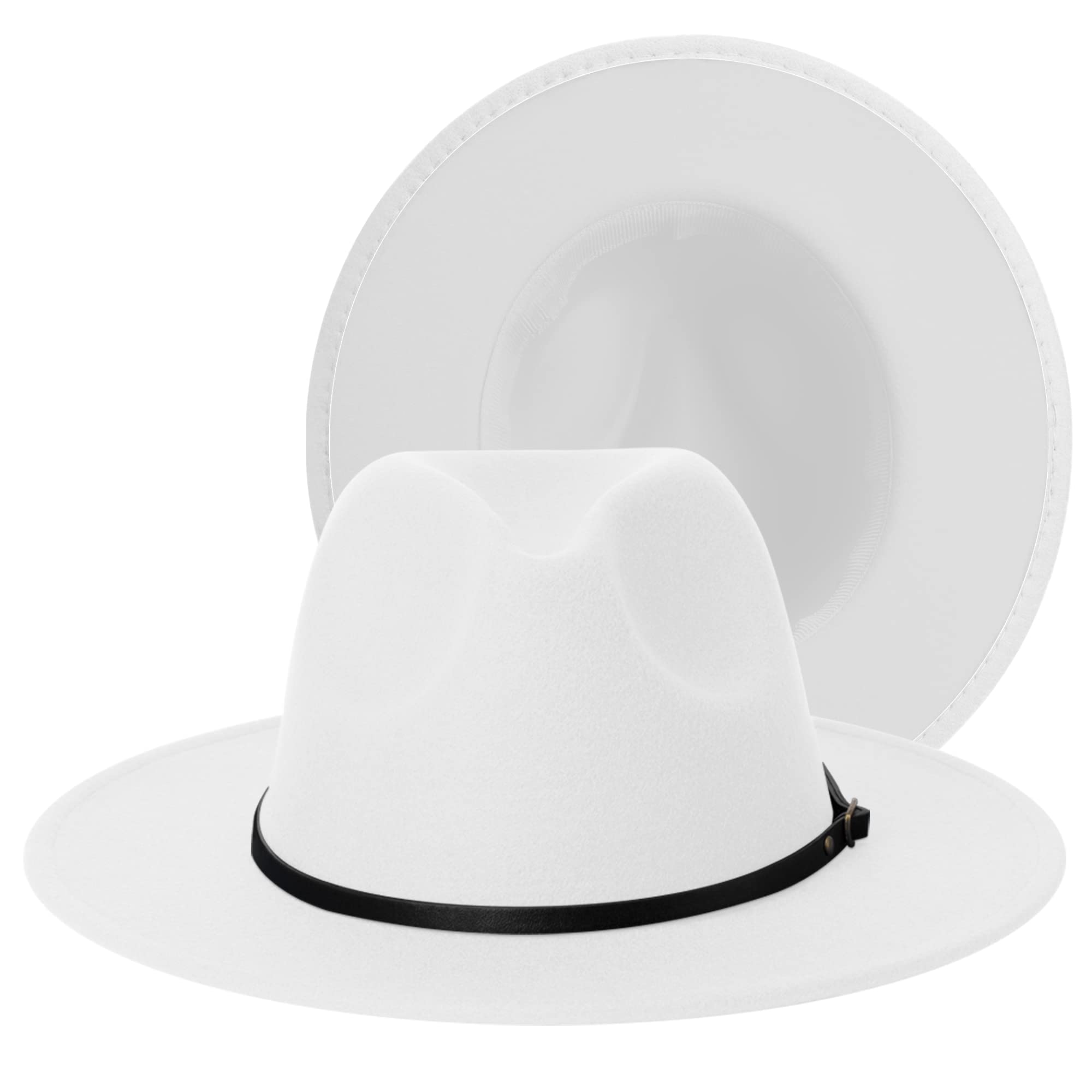 Wide Brim Fedora Hats for Women Mens Felt Fedora Hats With Belt Buckle