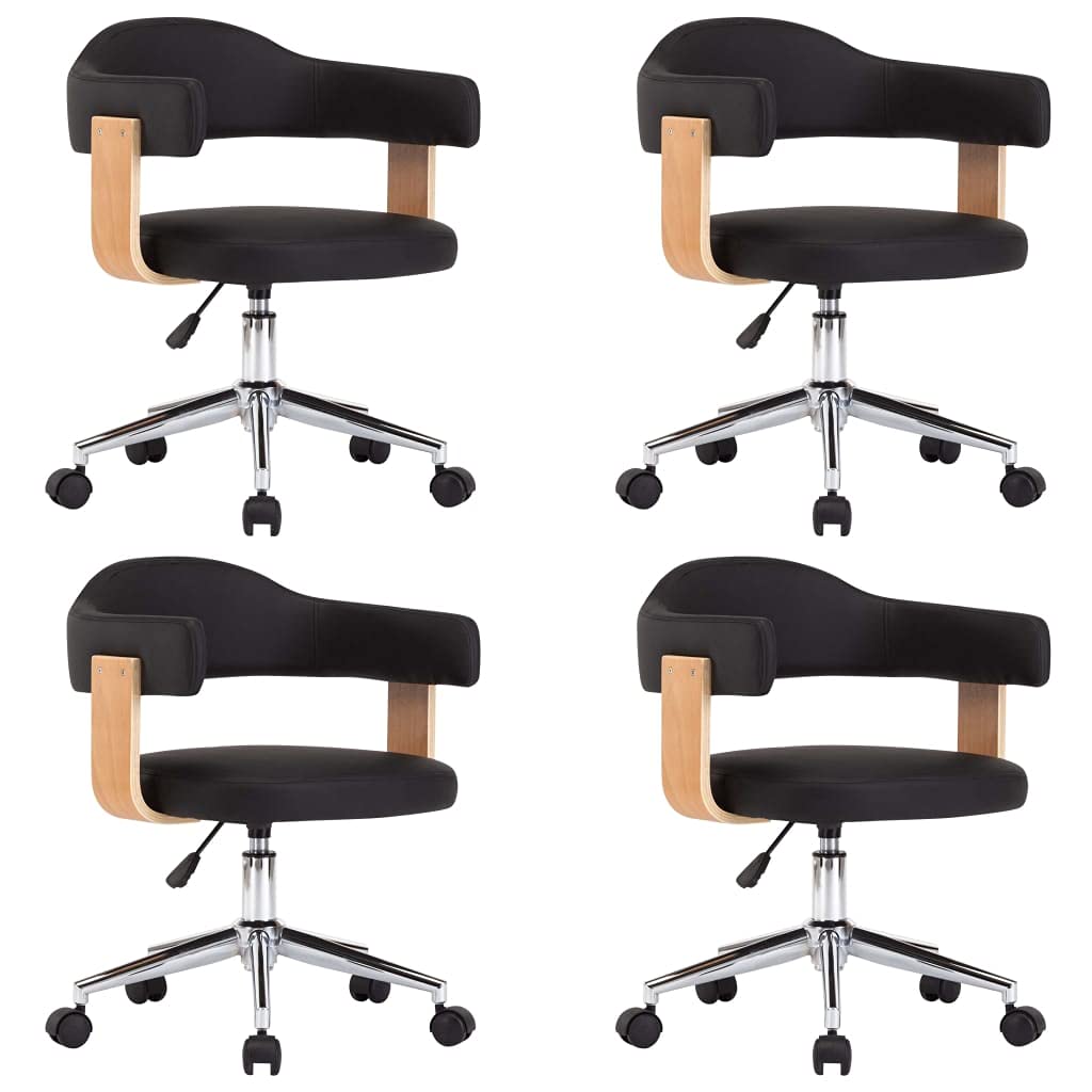 Juego de 4 sillas de comedor giratorias negras de piel sintética | Ajustable en altura, rotación de 360 grados, marco de madera, patas de acero, fáciles de montar