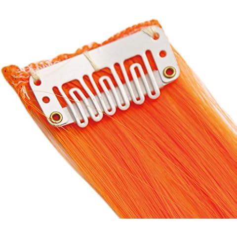 Clip in Hair Extensions - Orange - Highlights - 20in / 51cm - 8 x 1 Inch Pieces 50g - Japanese Heat Resistant Synthetic Fibre - Looks and Feel Like Real Hair Cover