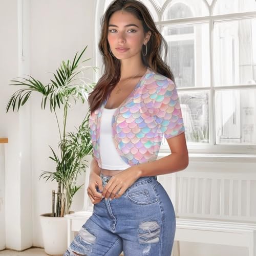 Image of Womens Short Sleeve Bolero Shrug Open Front Knit Cropped Cardigan Shoulder Cover for Dress Cute Casual Knit Cover Up