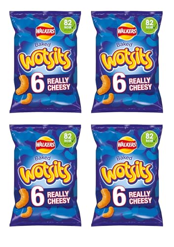 Image of Walkers Wotsits Really Cheesy Baked Crisps, 82 kcal per Pack, 6x16.5g Multipack, Pack of 4