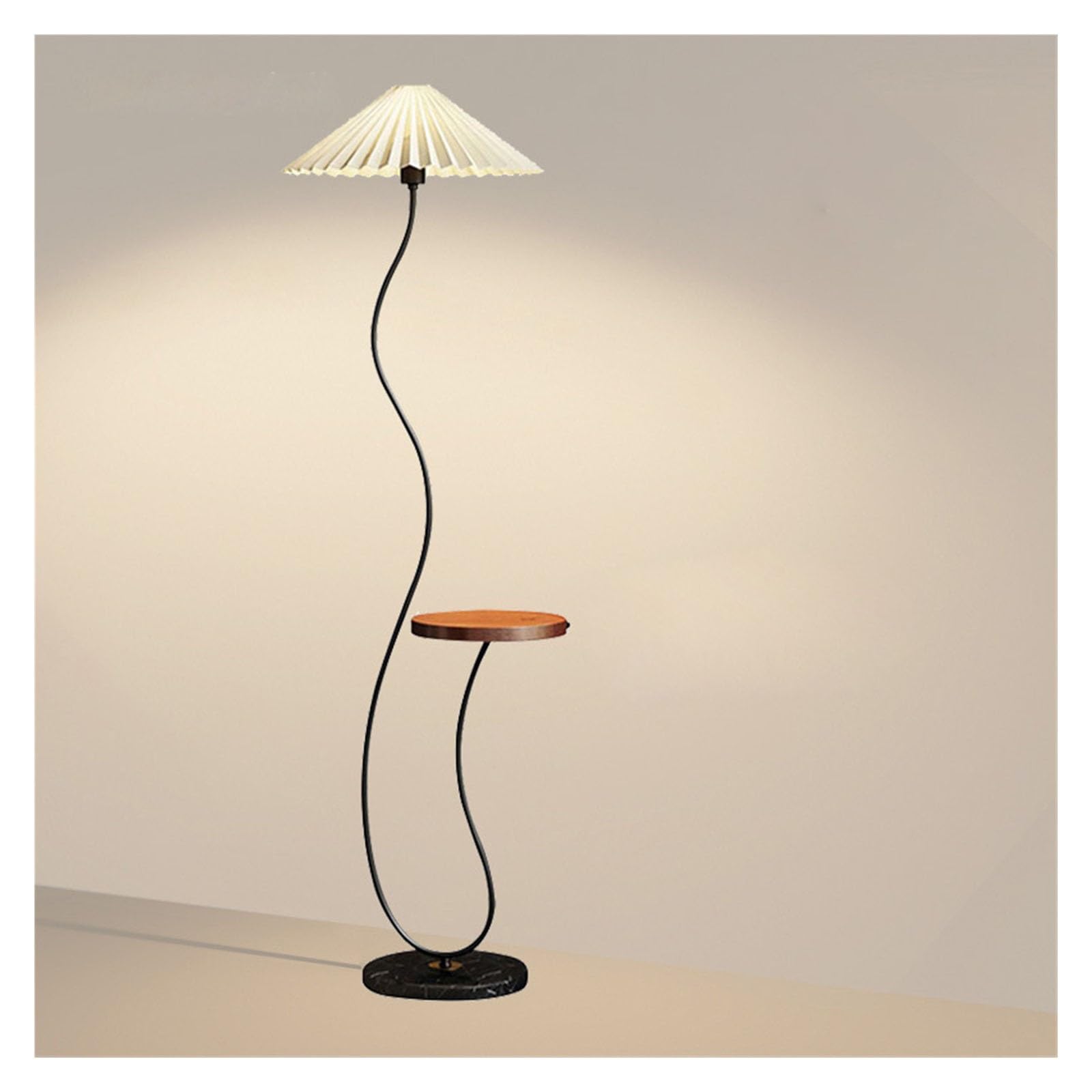 LJHFG63KUYT Standing Lamps Modern Mid-Century Gold Arc Floor Lamp with Shelf with Pleated Cloth Lampshade Marble Base Decorate(Black)