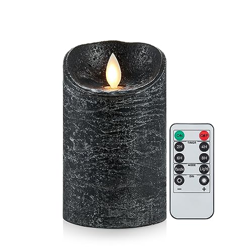 Lonkenn Vela LED Negro, Velas Parpadeante Sin Llama, Velas Con Pilas, Vela LED Temporizador con Mando a Distancia, Real Cera, Regulable, para Navidad, Restaurante, Bar, Semana Santa-10cm