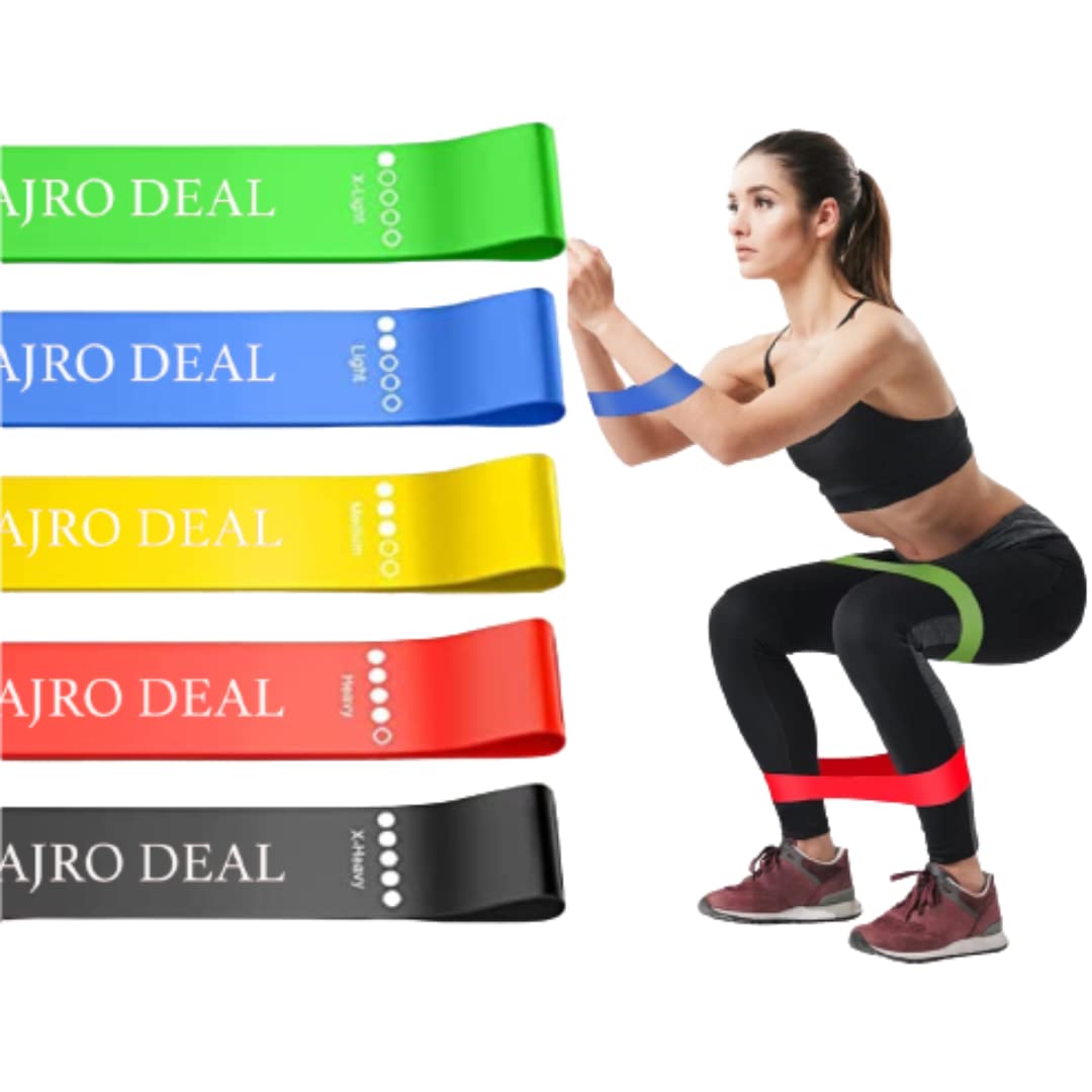 AJRO DEAL Latex Resistance Loop Bands for Legs Arms Fitness Exercise Yoga Flexibility Gym Belt for Squats Stretching Strength Training at Home Workout for Men & Women (Set of 5 Band) (B0BFL8NR2L) Amazon Price History, Amazon Price Tracker