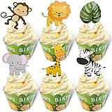Konsait Animal Cupcake Wrappers, 6 Designs Jungle Safari Wild Animal Cake Toppers and Wrappers, Farm...