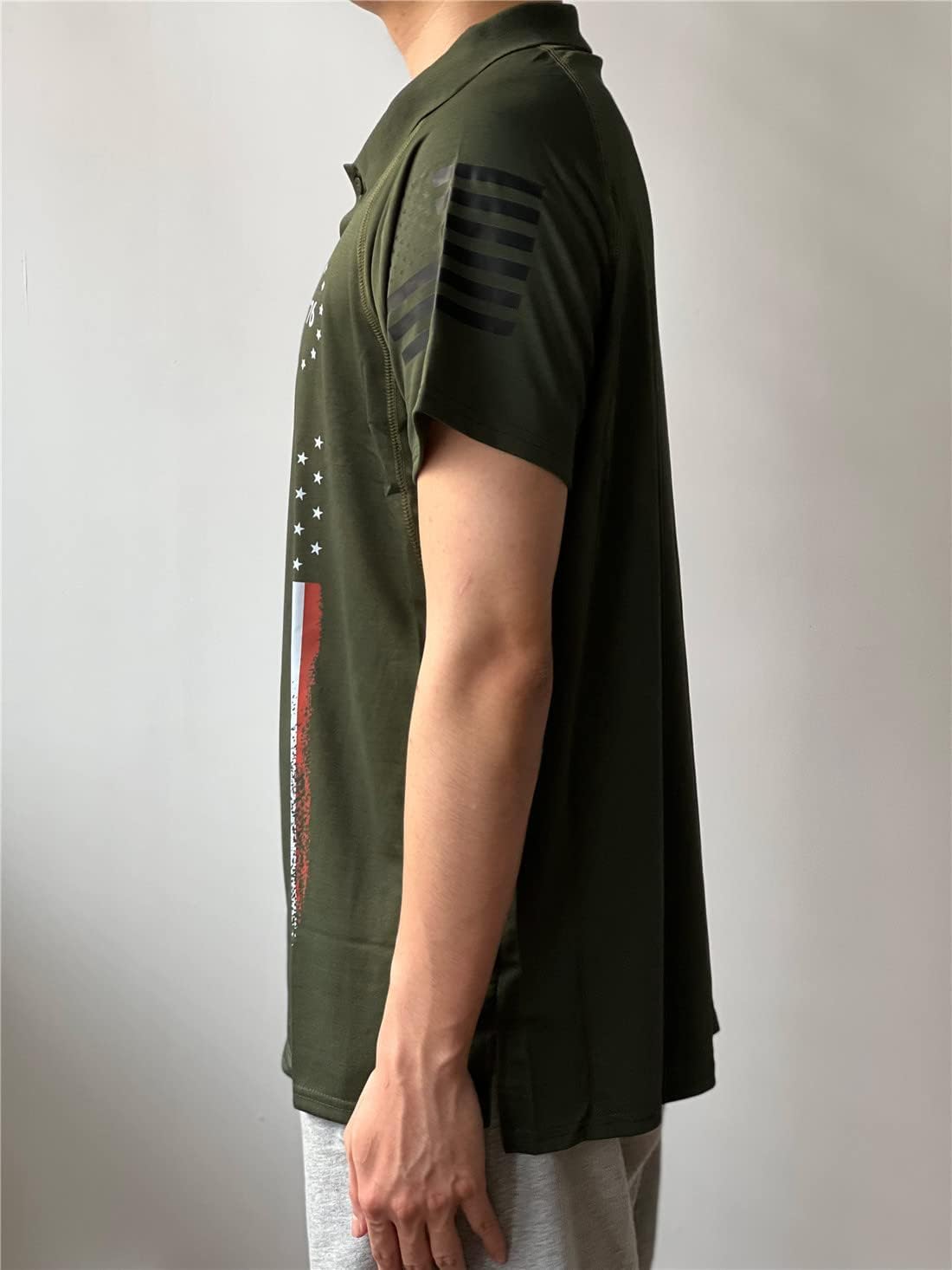 HARGLESMAN Men's Patriotic T-Shirt Plus Size Fashion Summer Outdoor Activities Tactical Sports Polo Collar Cssual Tee Quick Dry Button Down American Flag Stars Printed Tops Green 4XL - Image 3