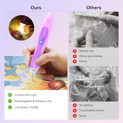 Image of PP OPOUNT Electric Diamond Painting Pen with Light, Wireless & Rechargeable Diamond Art Pens, 3 Brightness Levels, Quiet, Ergonomic Grip, Extra Single & Triple Tips - Diamond Art Kits for Adults